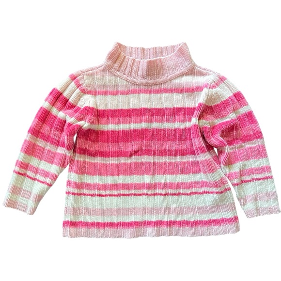 Covington Other - Vintage Y2K Covington Chenille Sweater Pink White Striped Mock Neck Knit 3T